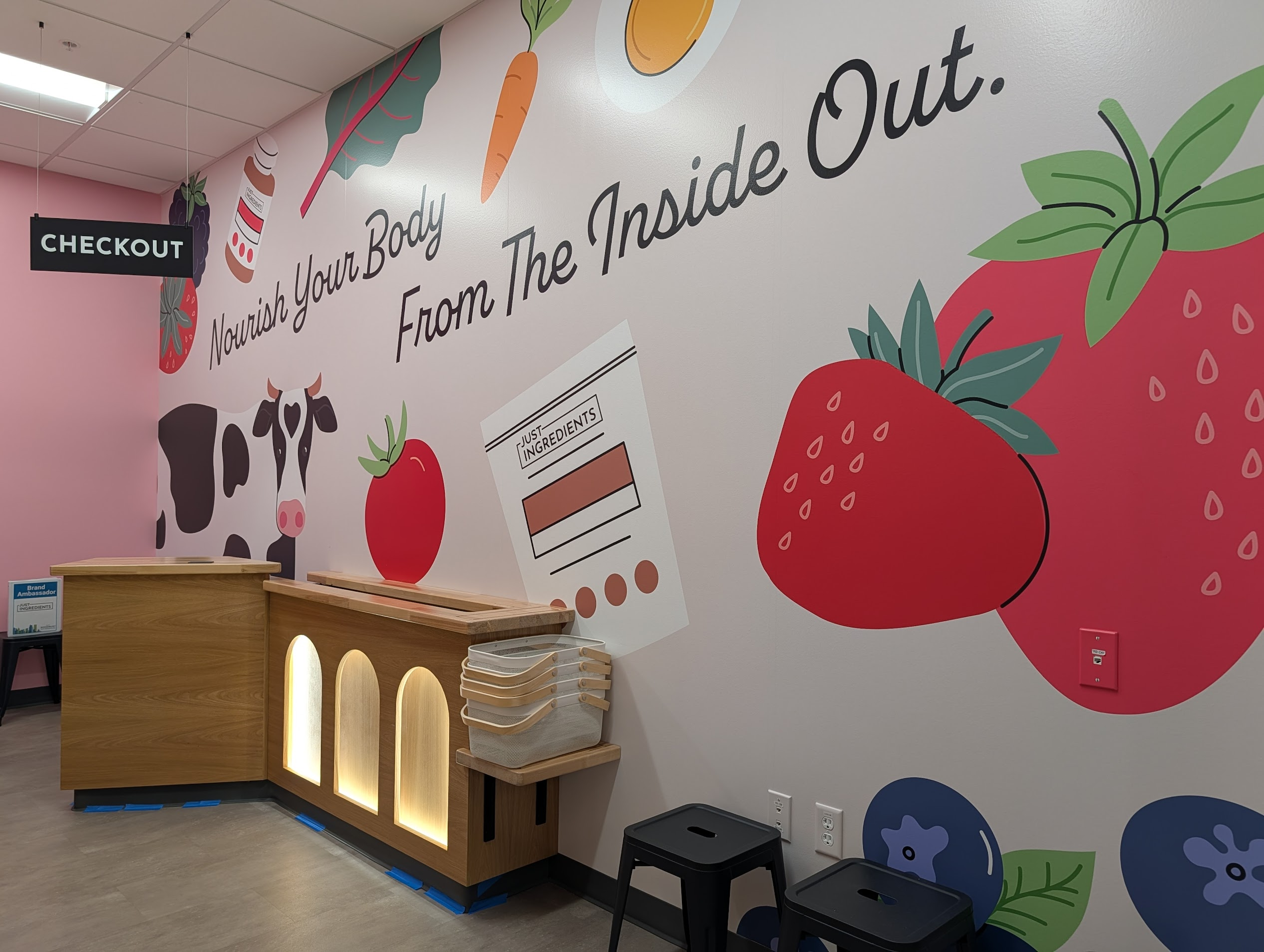 “Nourish your body from the inside out” — hand-illustrated ingredient mural